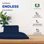 Thread Spread Striped Egyptian Cotton Sheets Twin Xl Size - 600 Thread Count 3 Pc Damask Twin Xl Sheets Deep Pockets, Sateen Weave College Dorm Bedding Twin Xl, Fits Mattress Upto 18' - Navy Blue