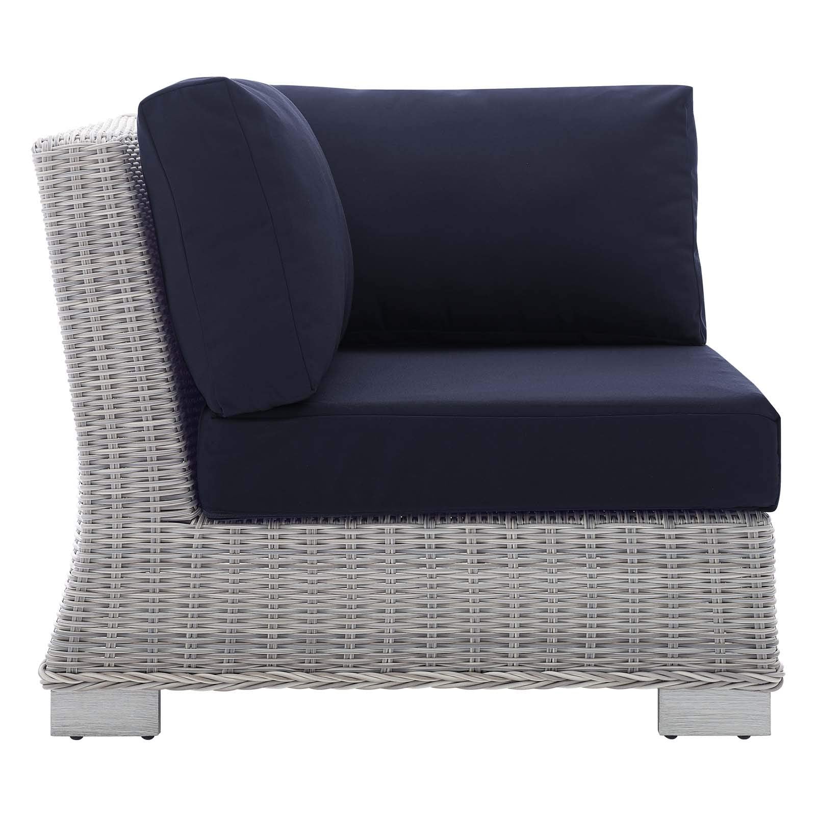 Modway Conway Sunbrella Outdoor Patio Wicker Rattan, Corner Chair, Light Gray Navy