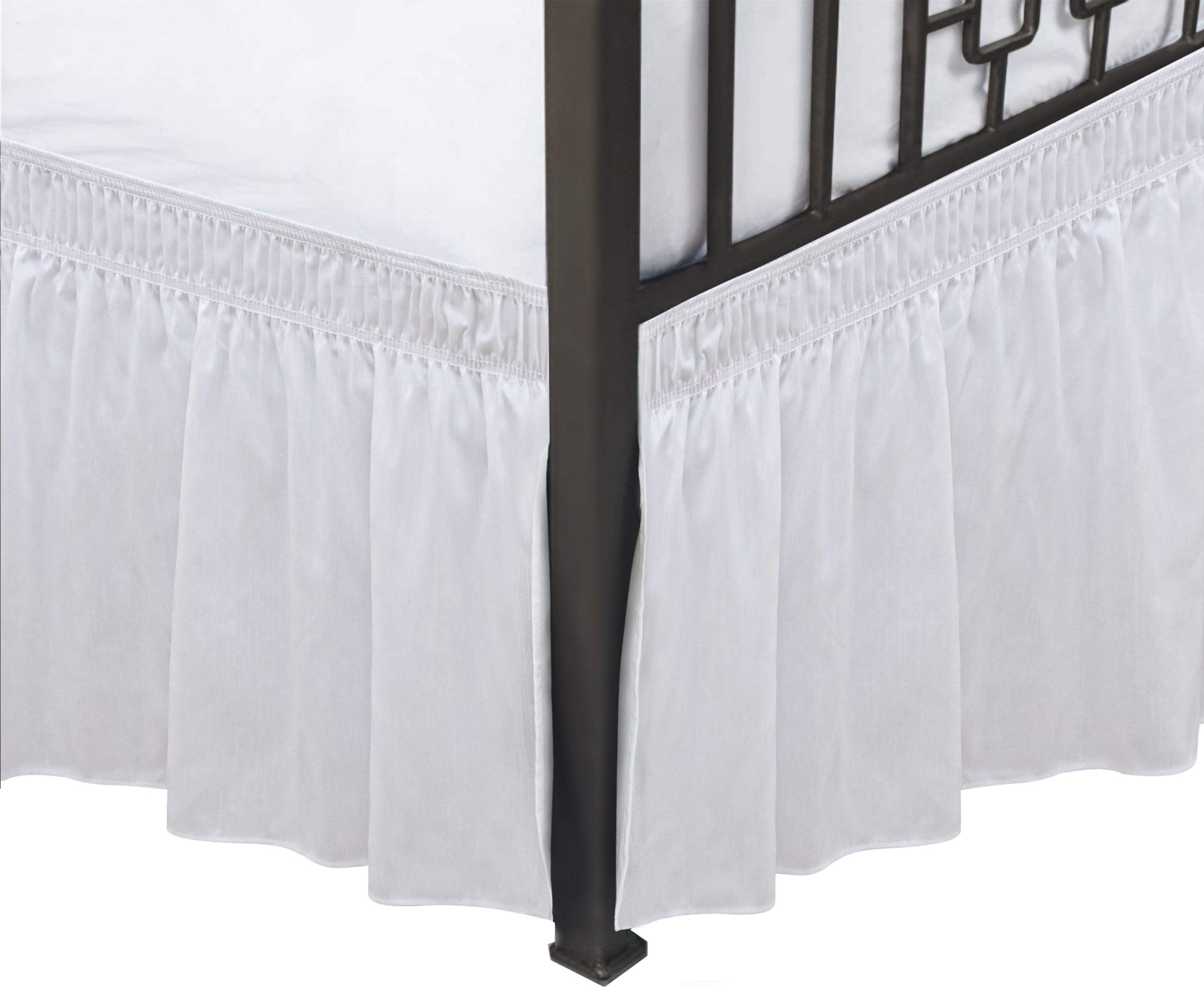 Biscaynebay Wrap Around Bed Skirts With Split Corners For King Beds 25' Drop, White Elastic Dust Ruffles Easy Fit Wrinkle & Fade Resistant Silky Luxurious Fabric Solid Machine Washable