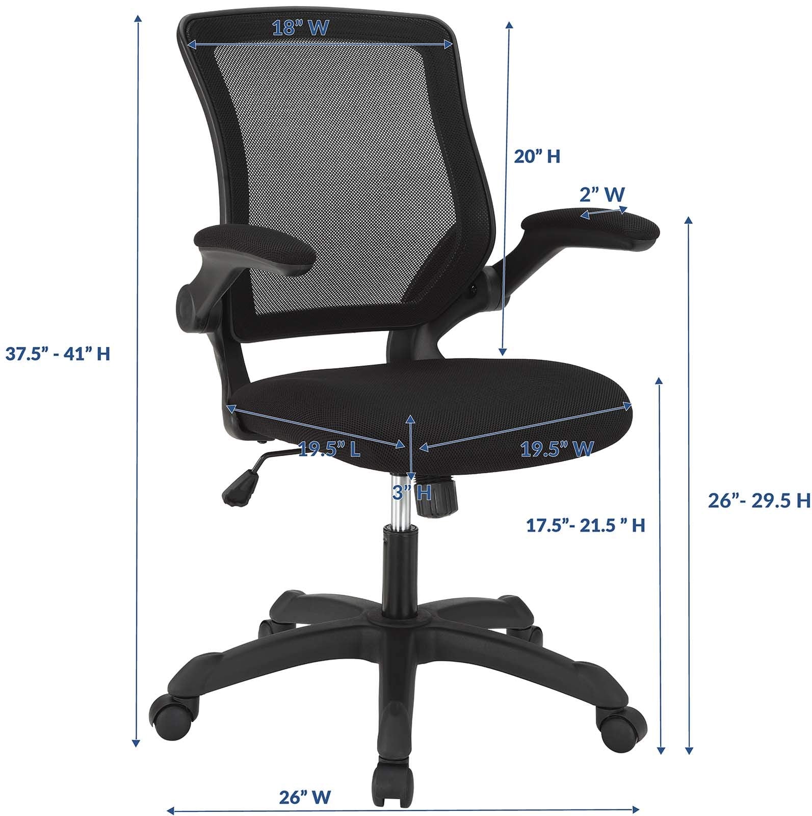Modway Veer Office Chair with Mesh Back and Vinyl Seat With Flip-Up Arms in Black