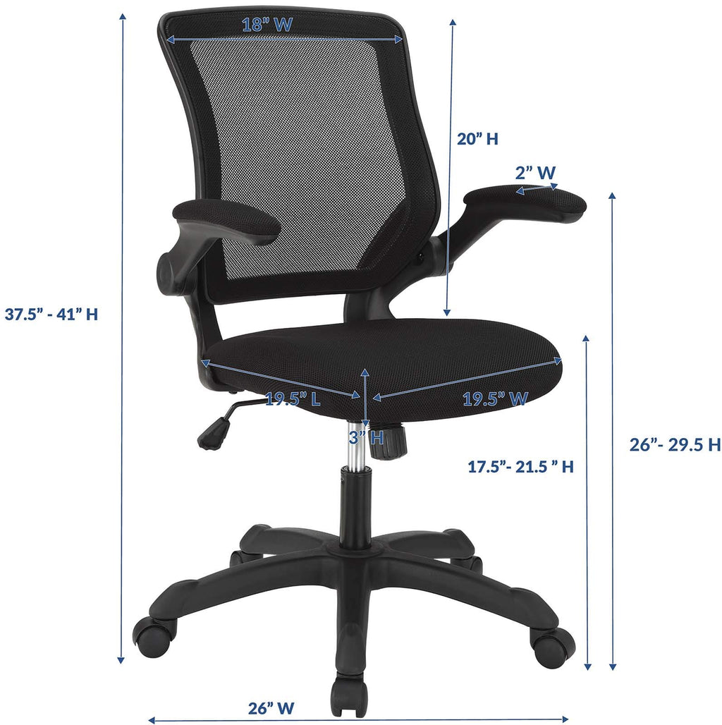 Modway Veer Office Chair with Mesh Back and Vinyl Seat With Flip-Up Arms in Black
