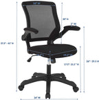 Modway Veer Office Chair with Mesh Back and Vinyl Seat With Flip-Up Arms in Black