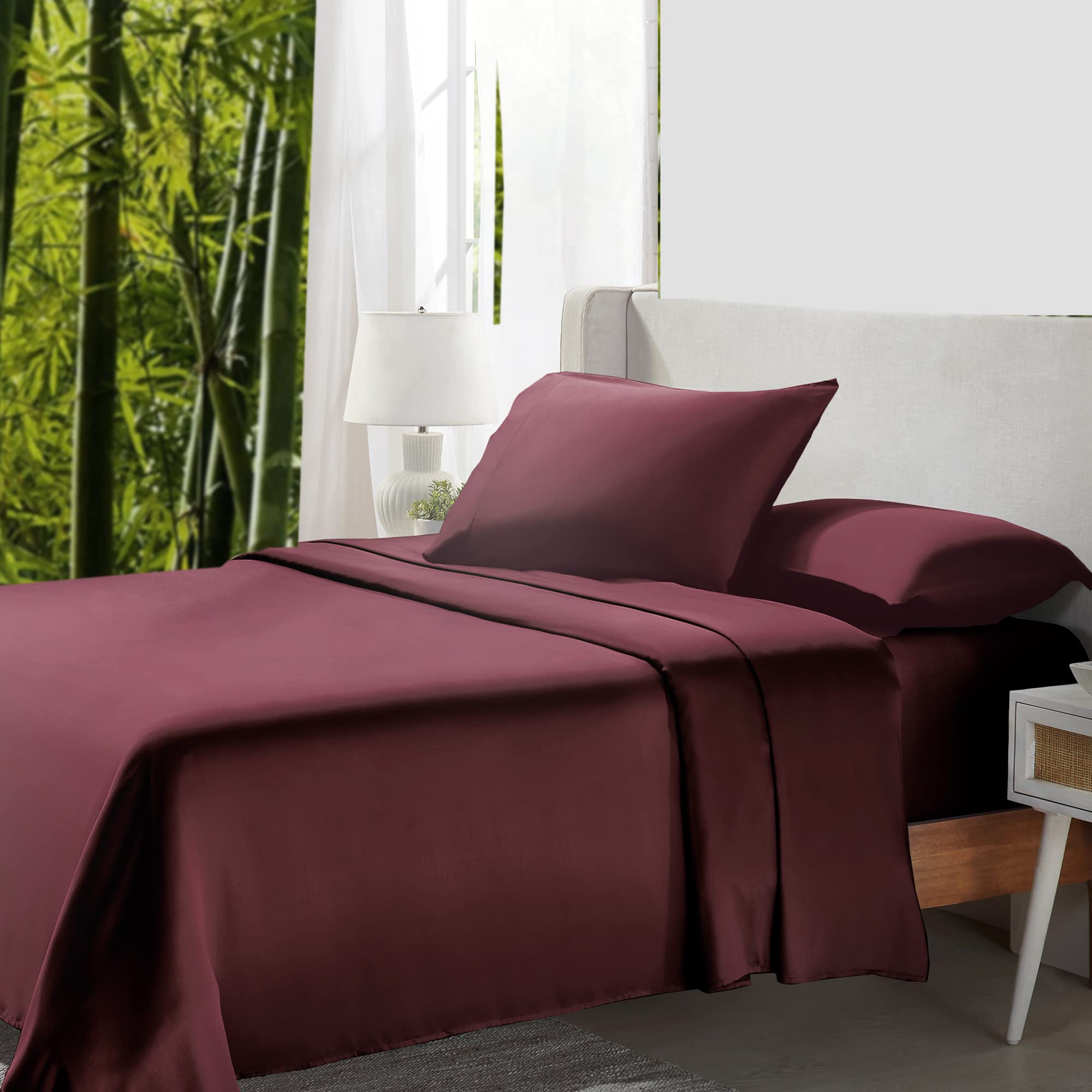 California Design Den Rayon From Bamboo Sheets Queen Size Bed Luxury Silk Sheets Cooling Sheets, Burgundy Bedsheets With Snug Fi
