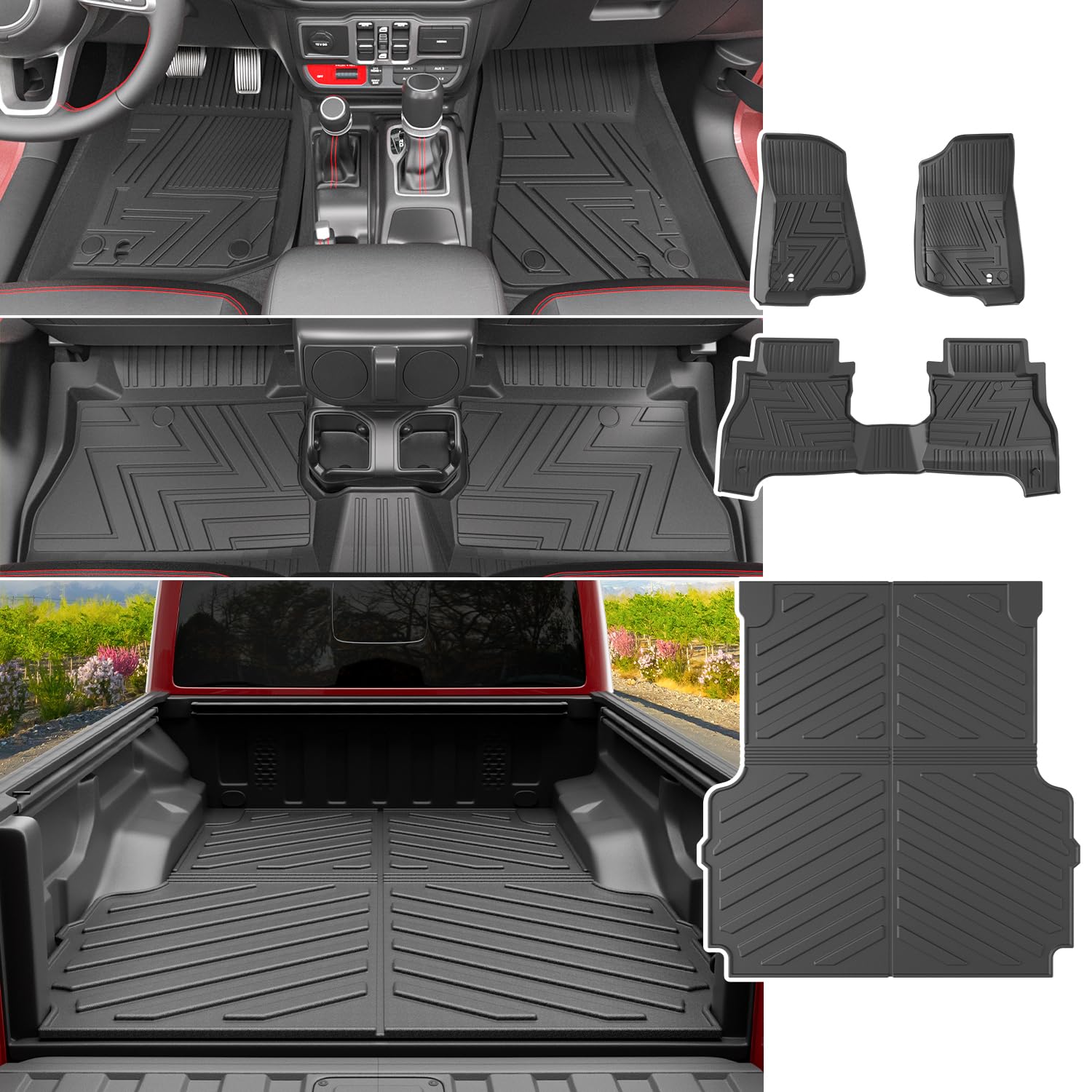 Powoq Floor Mats Compatible With 2020-2025 Jeep Gladiator Jt Truck Bed Mat Floor Liner Truck Mat 5Ft Bed Mat Tpe Truck Liner Rep