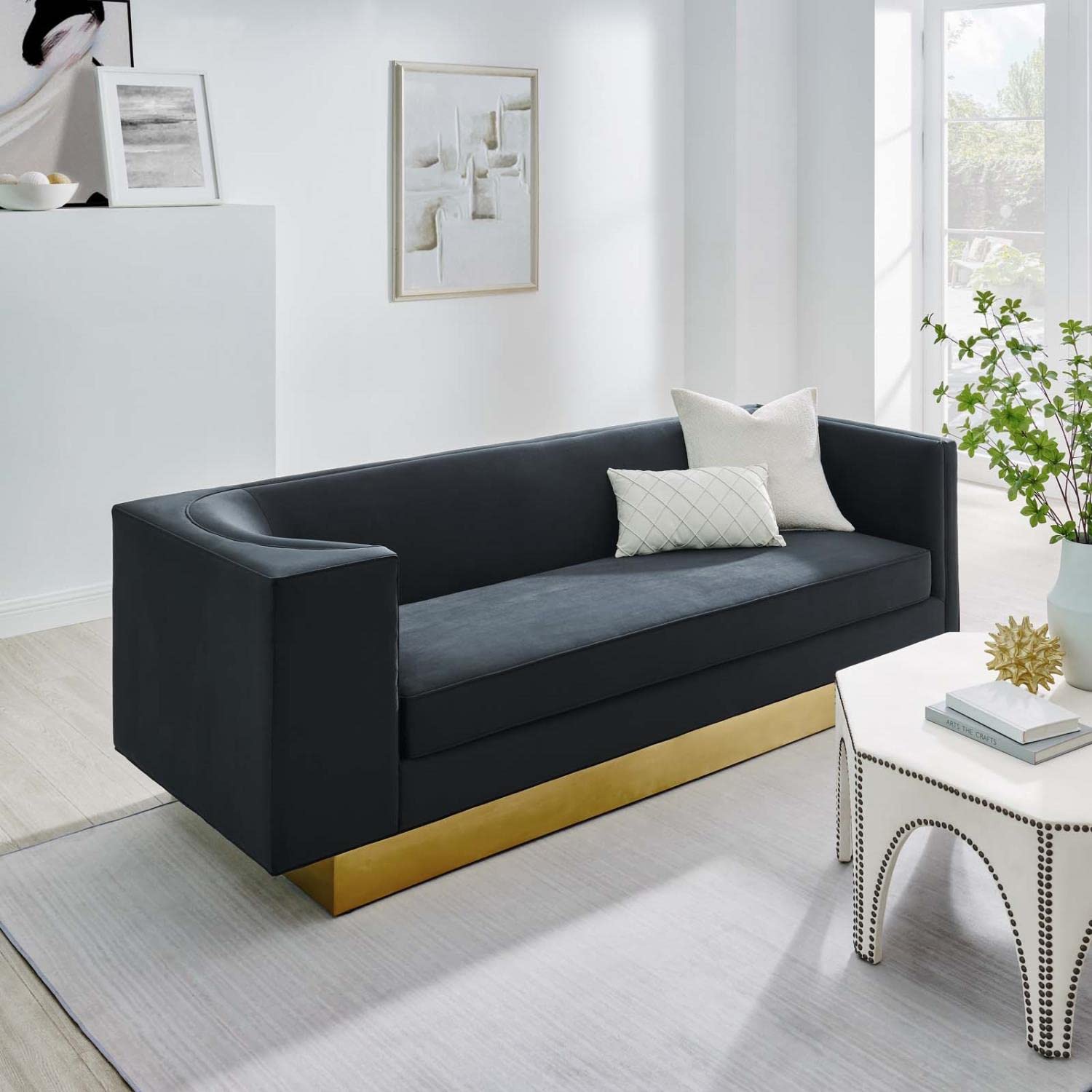 Modway Eminence Upholstered Velvet Sofa With Black Finish Eei-5016-Blk