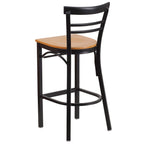 Flash Furniture HERCULES Series Black Two-Slat Ladder Back Metal Restaurant Barstool - Natural Wood Seat