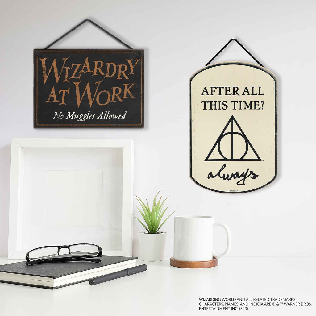 Open Road Brands Harry Potter Wall Decor - Double Sided, Small, Black/Cream - Wizards Welcome, Muggles Tolerated, Wizardry at Work