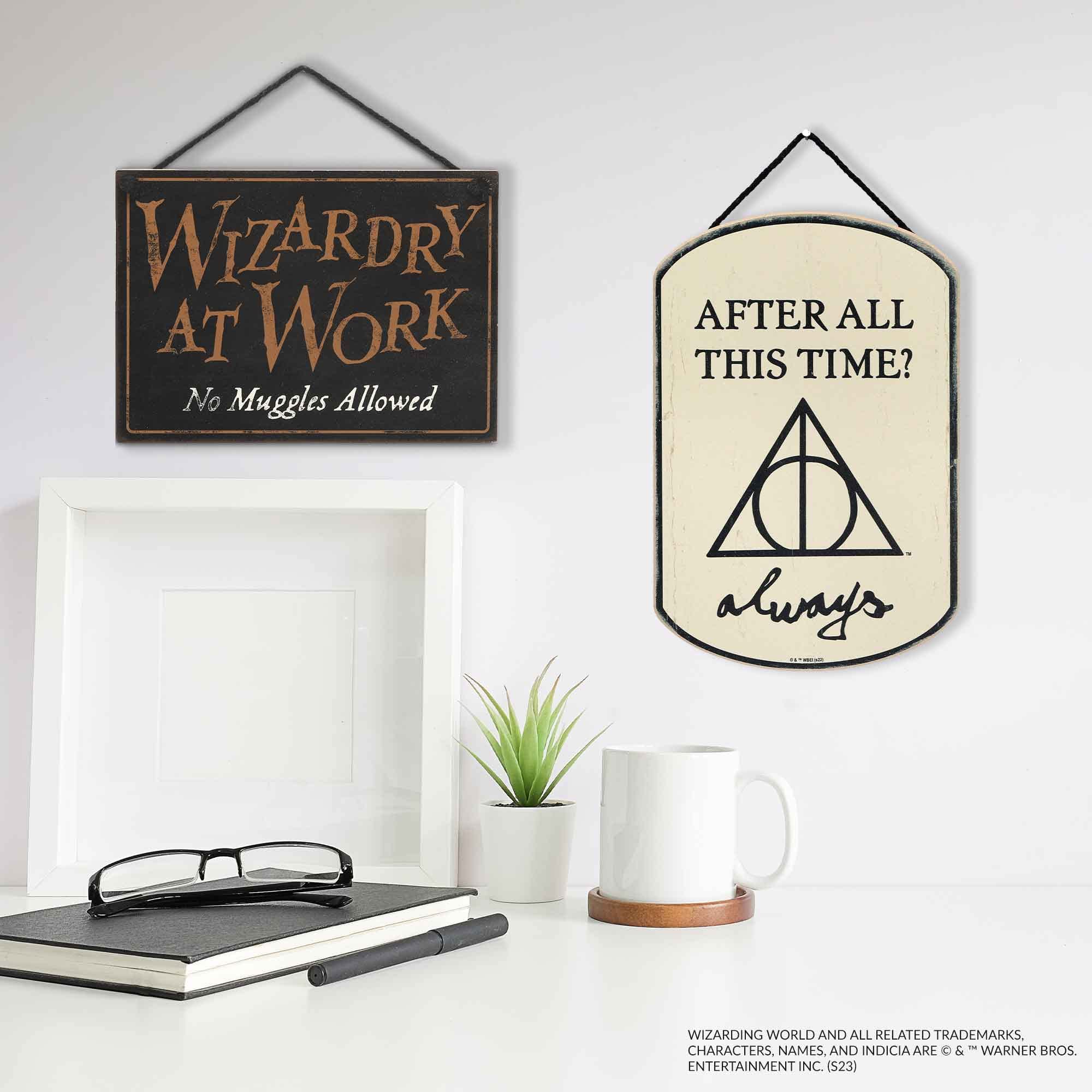 Open Road Brands Harry Potter Wall Decor - Double Sided, Small, Black/Cream - Wizards Welcome, Muggles Tolerated, Wizardry at Work