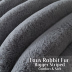 Futei Grey Decorative Throw Pillow Covers 24X24 Inch Set Of 2, Square Soft Faux Rabbit Fur Big Striped Pillow Sham,Home Decor Fo