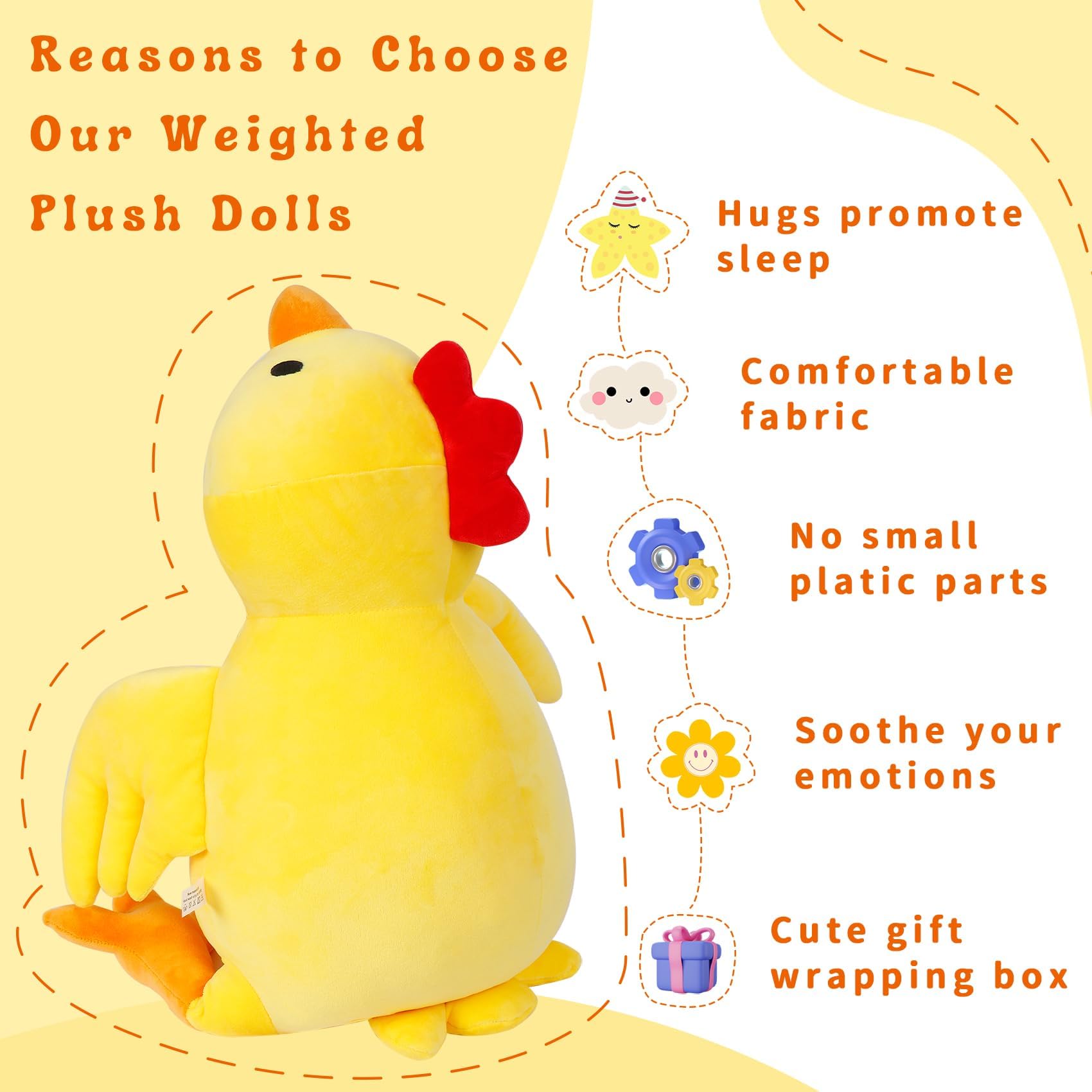 Ideameme Weighted Chick Plush, 24' 4.2 Lbs Weighted Stuffed Animals, Cute Plushie Dolls Throw Pillow Birthday For Children Kids