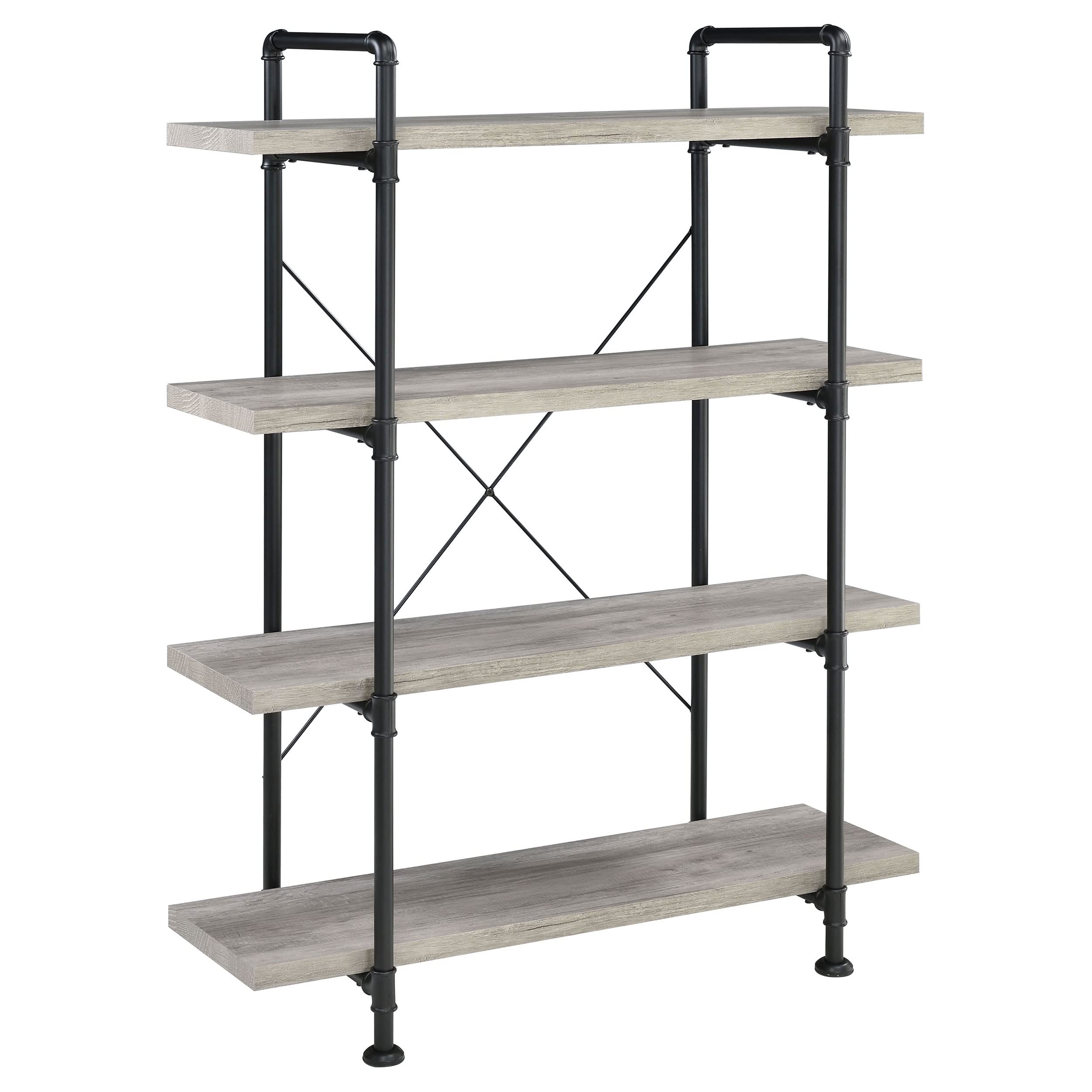Coaster Home Furnishings Delray 4-Tier Bookcase Grey Driftwood and Black Open Shelves (804406)