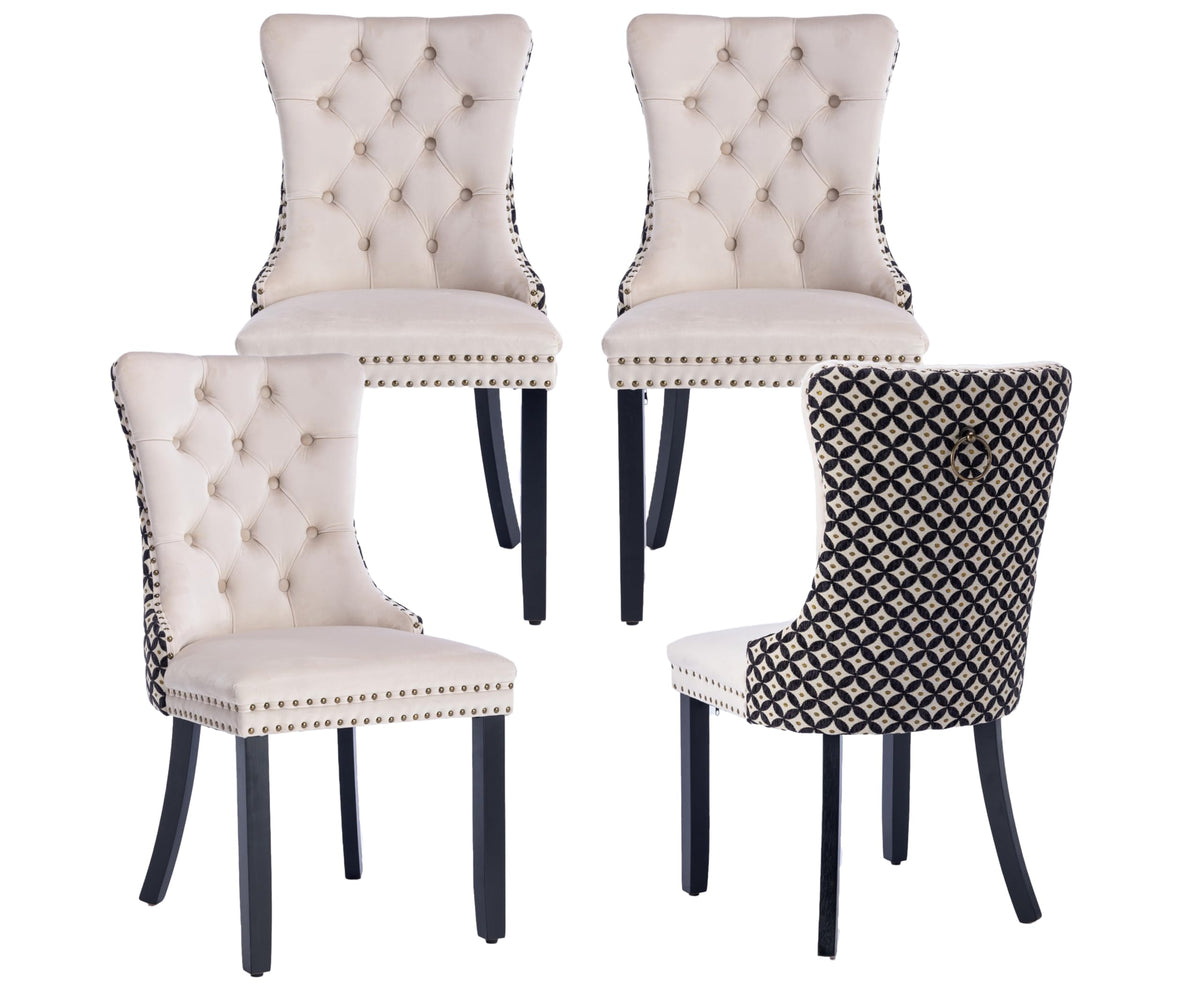 Lktart Velvet Dining Chairs Set Of 4, Tufted Dining Room Chair With Nailhead Ring Pull Trim, Upholstered Dining Chair With Solid