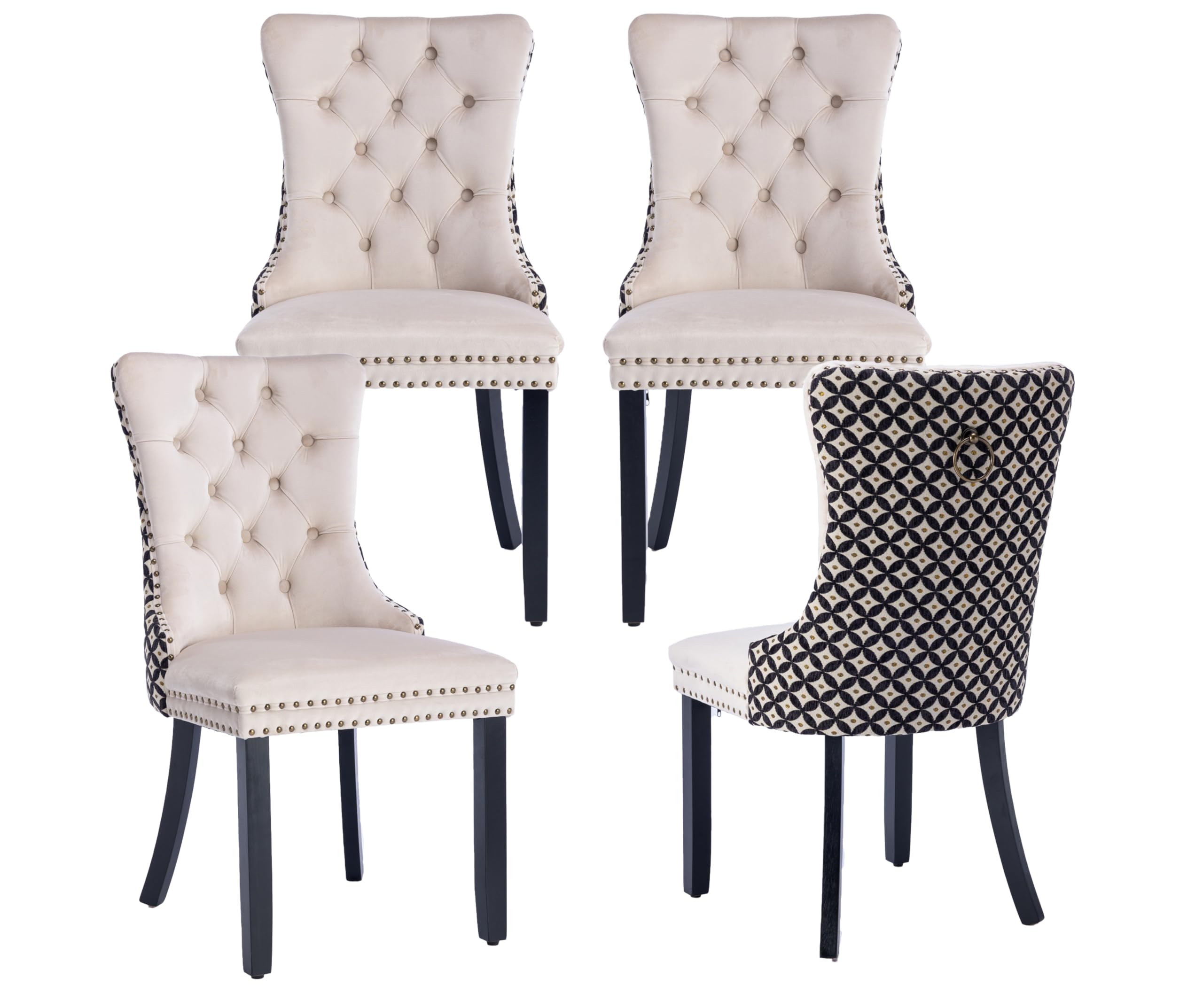 Lktart Velvet Dining Chairs Set Of 4, Tufted Dining Room Chair With Nailhead Ring Pull Trim, Upholstered Dining Chair With Solid