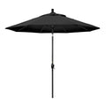 California Umbrella 9' Round Aluminum Market Umbrella, Crank Lift, Push Button Tilt, Black Pole, Black Olefin