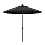 California Umbrella 9' Round Aluminum Market Umbrella, Crank Lift, Push Button Tilt, Black Pole, Black Olefin