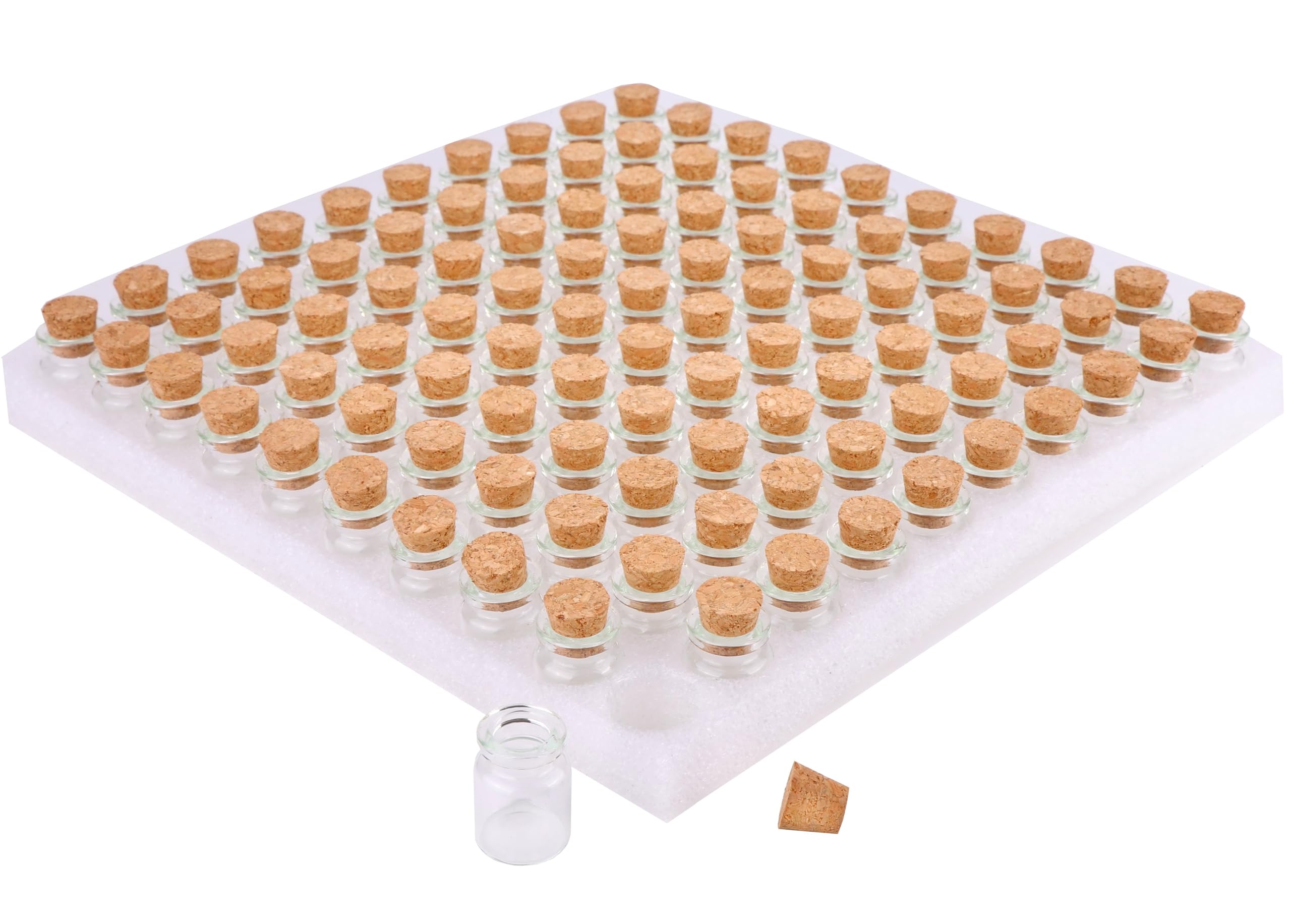MaxMau 100 Count Small Glass Bottles with Corks,5ml Tiny Vials Clear Mini Jars Wooden Stopper for Art Crafts Storage Party Decor
