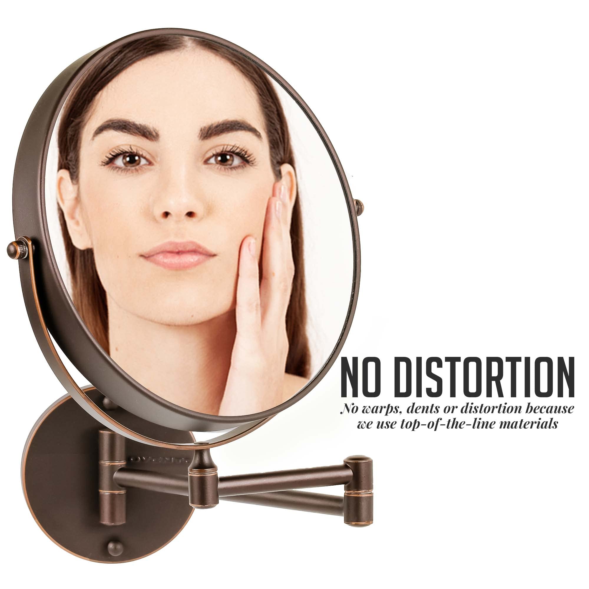 Ovente 9' Wall Mount Makeup Mirror, 1X & 10X Magnifier, Adjustable Spinning Double Sided Round Reflection, Extend, Retractable