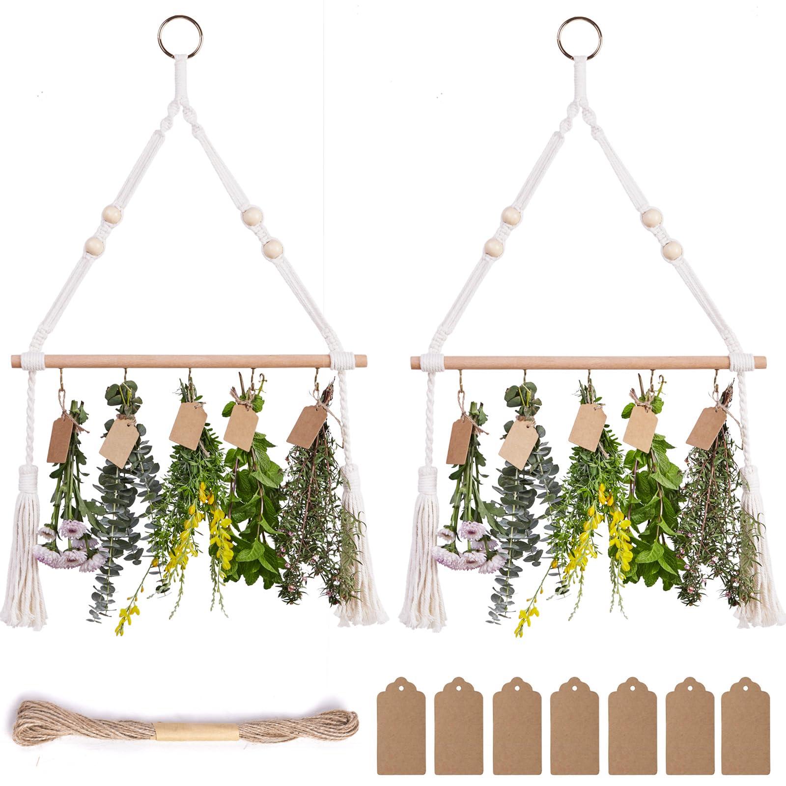 Protitous 2Pack Herb Drying Rack Flower Drying With 25Pcs Brown Gift Tags And 32Ft Natural Jute Twine Herb Dryer,Herb Drying Rac