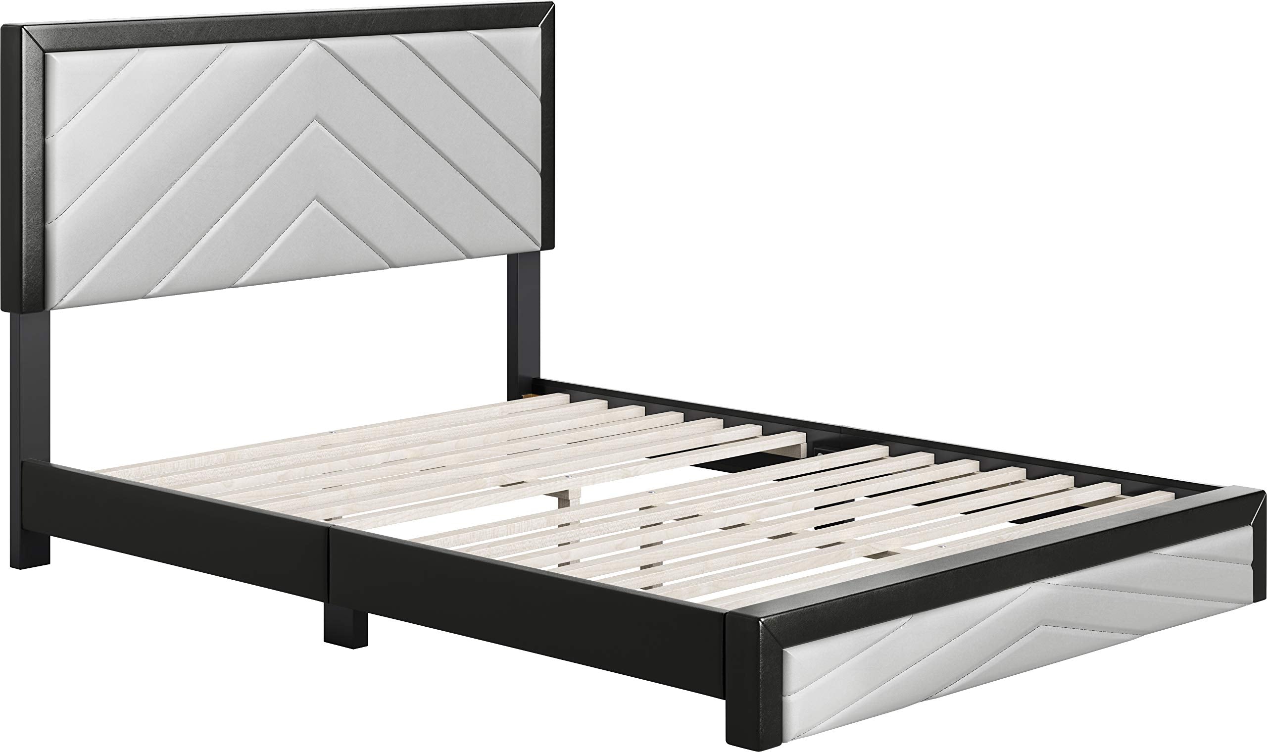 Boyd Sleep Arden Upholstered Platform Bed with Headboard, Mattress Foundation with Strong 14 Wood Slat Supports, No Box Spring Required, Black and Gray Faux Leather, Size Queen