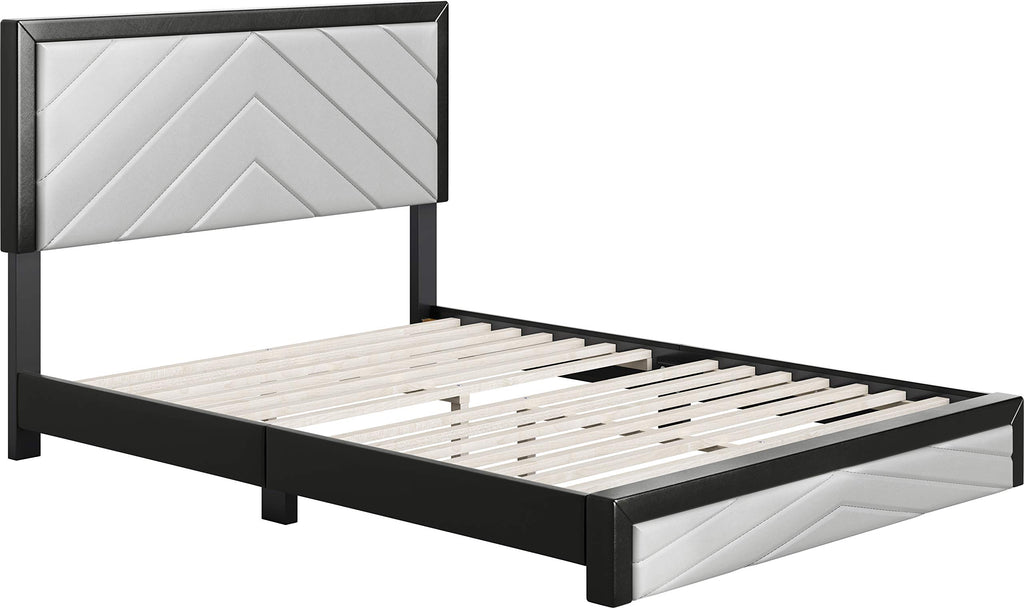 Boyd Sleep Arden Upholstered Platform Bed with Headboard, Mattress Foundation with Strong 14 Wood Slat Supports, No Box Spring Required, Black and Gray Faux Leather, Size King