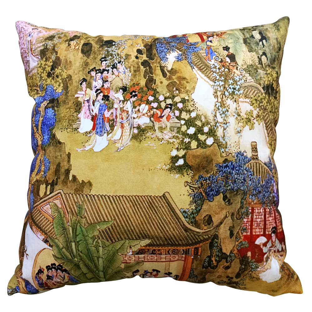 Whooplaart Decorative Velvet Pillow Cover Beauty Girl Double Sides Asian Lady Royal Court Chinese Style Pillowcases 18X18 Inch 4