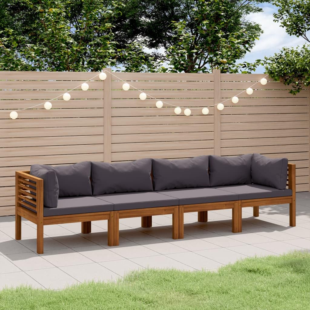 vidaXL Solid Acacia Wood 4-Seater Patio Sofa with Cushion Outdoor Garden Terrace Wooden Modular Sofa Seating Seat Sitting Chair Furniture
