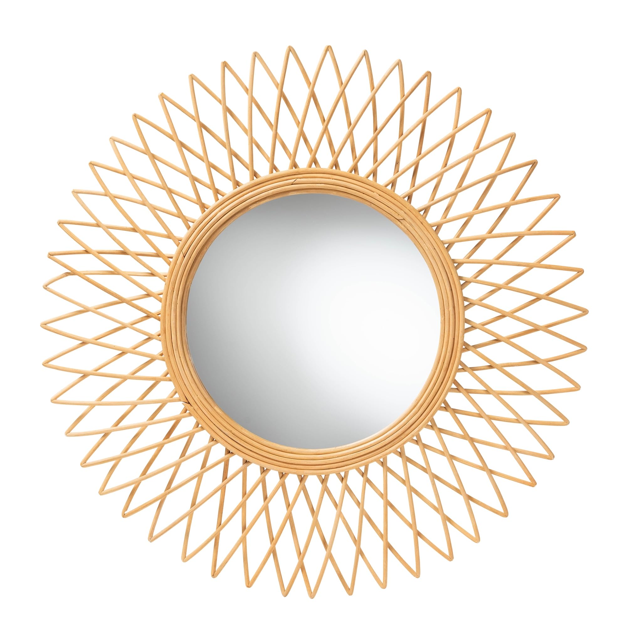 Baxton Studio Vera Modern Bohemian Natural Brown Rattan Accent Wall Mirror