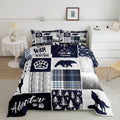 Manfei Deer Bear Kids Comforter Set Full Size,Wolf Hunting Adventure Rustic Bedding Set For Boys Girls Adults Room Decor,Geometr