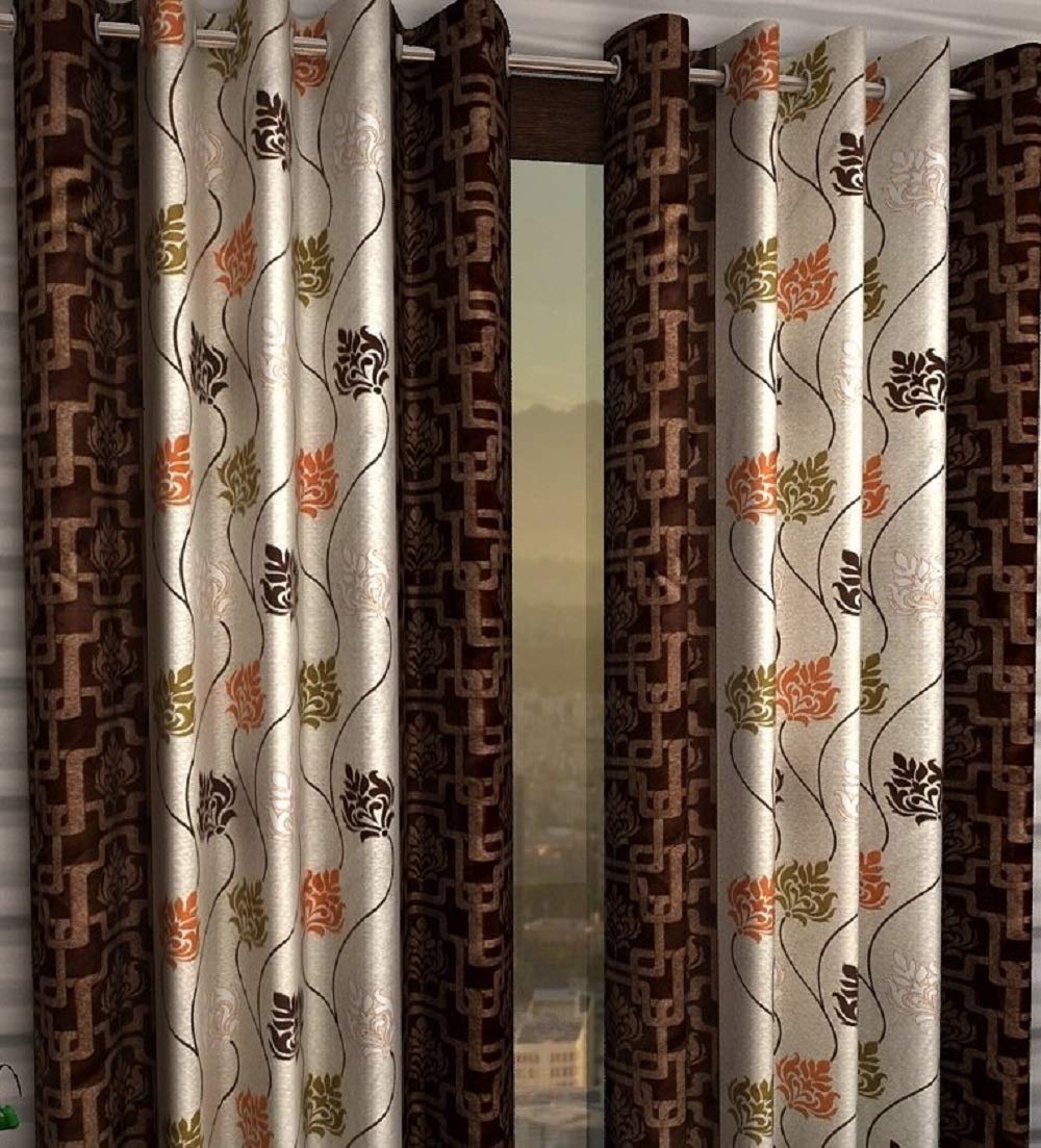 K 2 6 Honey Traders Polyresin Floral Grommet Semi Sheer Curtains Eyelet Curtain For Long Door (Brown, 9Ft, Grommet Curtainss(Eye