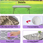 Vinyl Fitted Tablecloth For 6 Ft Rectangle Table, Gray Moroccan Design, Waterproof Elastic Table Cover With Flannel Backed Lining, Fits 30'X72' Folding Table, For Outdoor Picnics/Travel/Holiday/Party