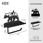Bear Toilet Paper Holder With Shelf,Rustic Cabin Bathroom Decor, Farmhouse Forest Theme Kitchen Bathroom Decor, Black (A)