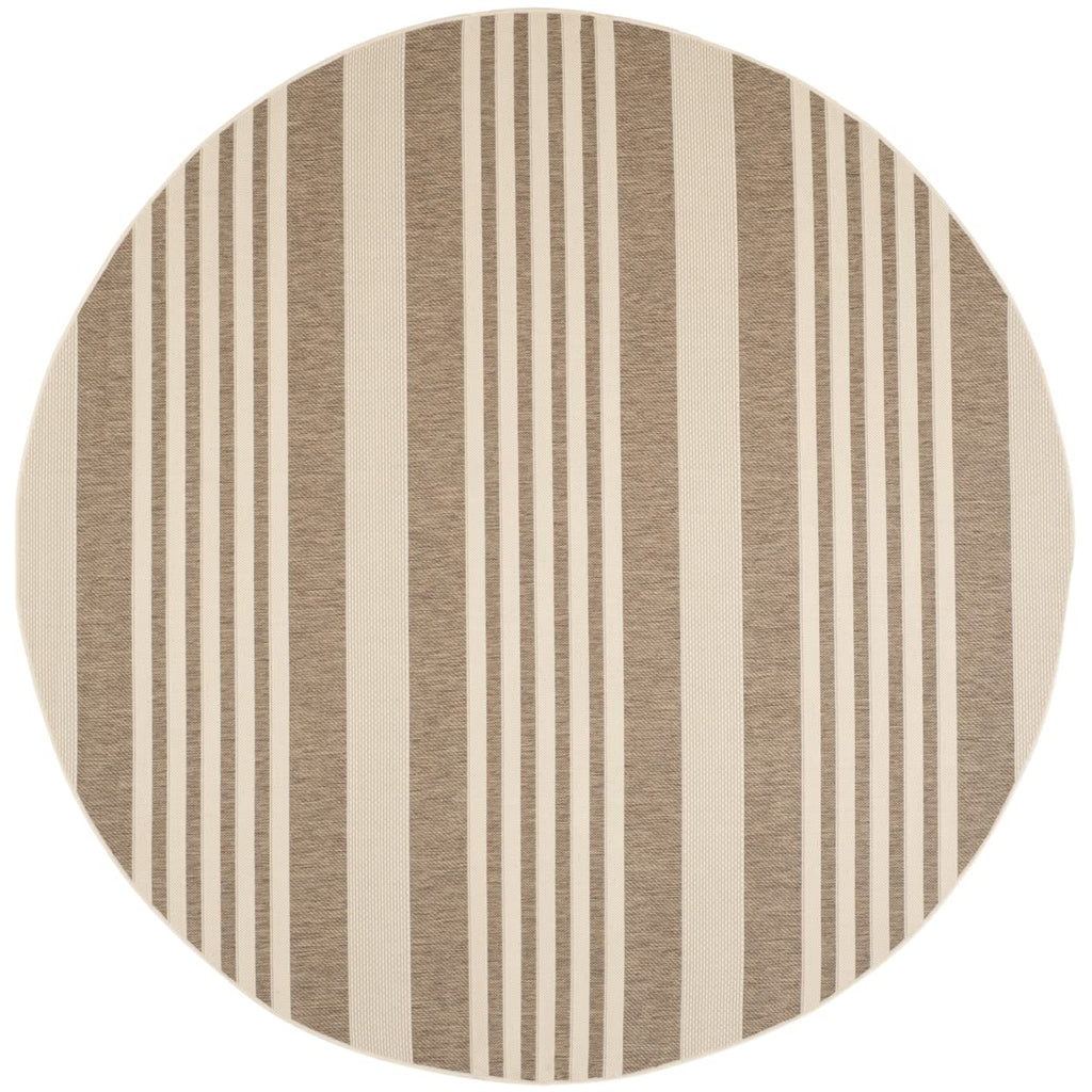 SAFAVIEH Courtyard Collection 6'7'' Round Brown/Bone CY6062 Stripe Indoor/ Outside Waterproof Easy cleansingPatio Backyard Mudro