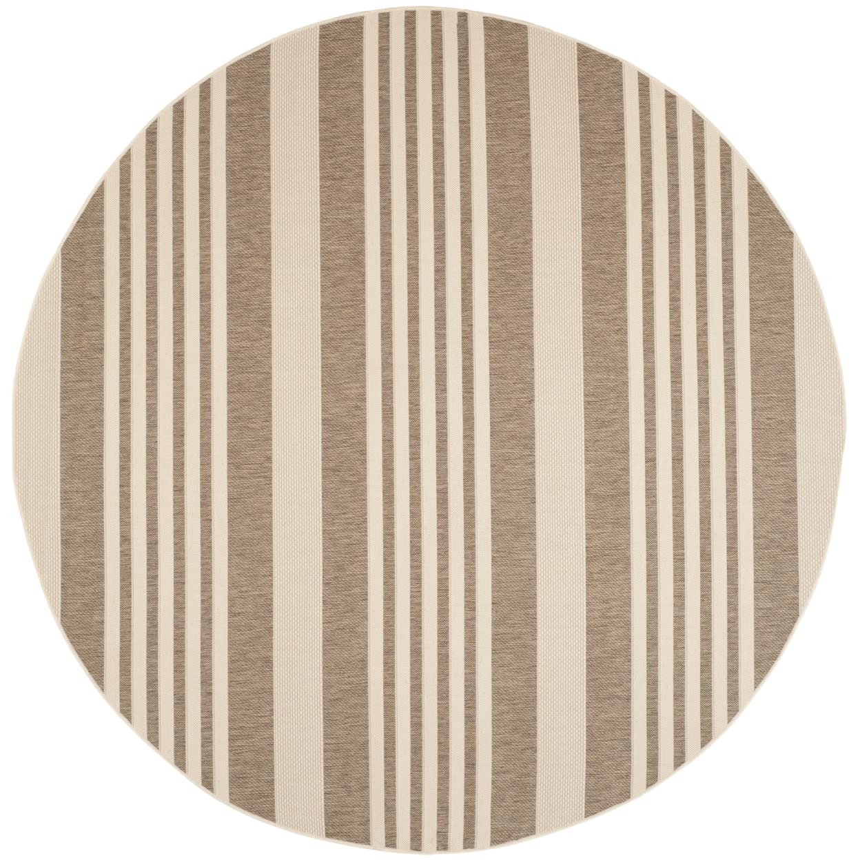 SAFAVIEH Courtyard Collection 5'3' Round Brown/Bone CY6062 Stripe Indoor/ Outdoor Patio Backyard Mudroom Area Rug