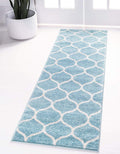 Unique Loom Trellis Frieze Collection Area Rug - Rounded (2' x 13' 1'' Runner, Light Blue/ Ivory)