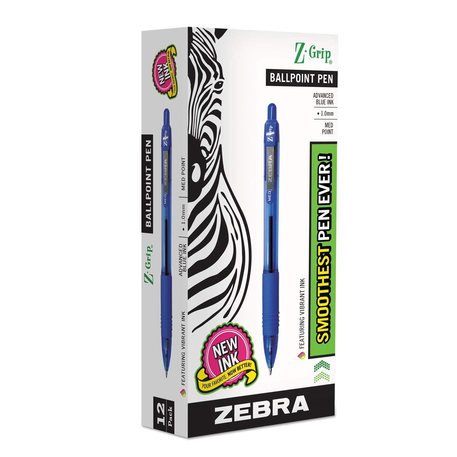 Zebra 22220 Z-Grip Retractable Ballpoint Pen, Blue Ink, Medium, Dozen