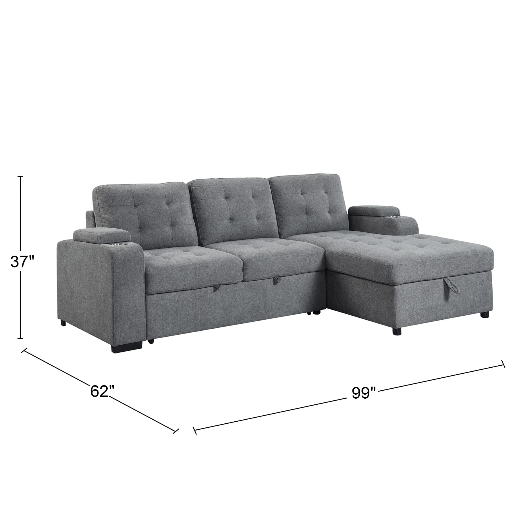 Acme Kabira Sleeper Sectional Sofa with Storage in Gray Fabric