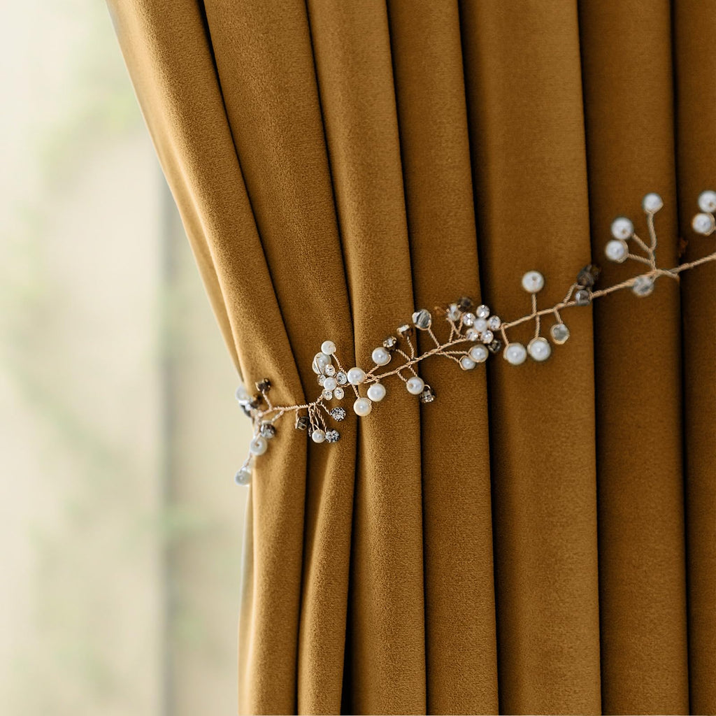 Lazzzy Blackout Velvet Curtains Gold Thermal Insulated Curtains 90 Inch Long Drapes For Bedroom Living Room Darkening Window Treatments Grommet Living Room Curtains Set Of 2 Panels Gold Brown