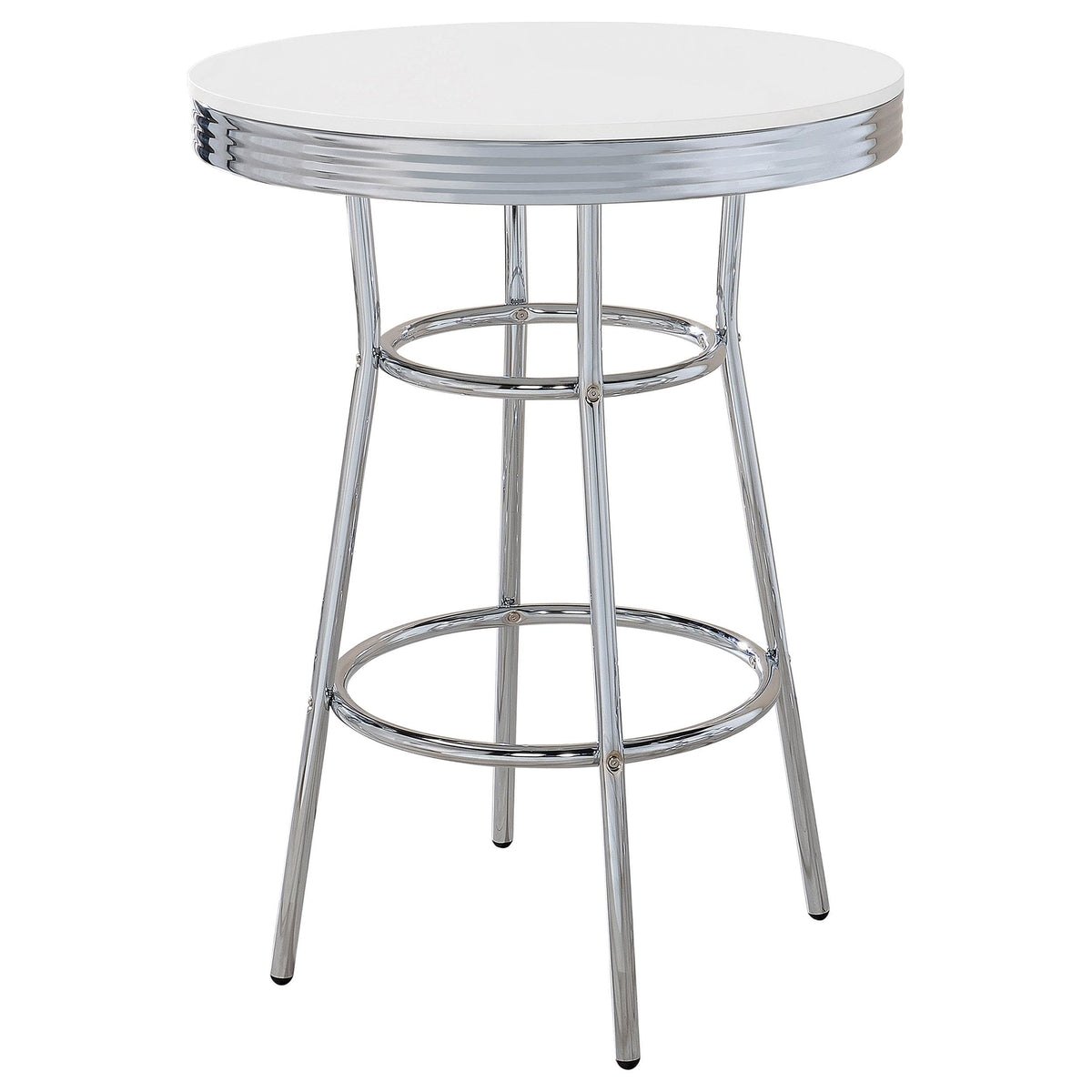 Coaster Home Furnishings Retro 1950S Soda Fountain Diner Pub Height Game Room Bar Table White Laminate Top Sturdy Steel Chrome Base 2300