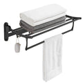 BESy Towel Racks with Foldable Towel Bar Hooks, Wall Mounted Matte Black