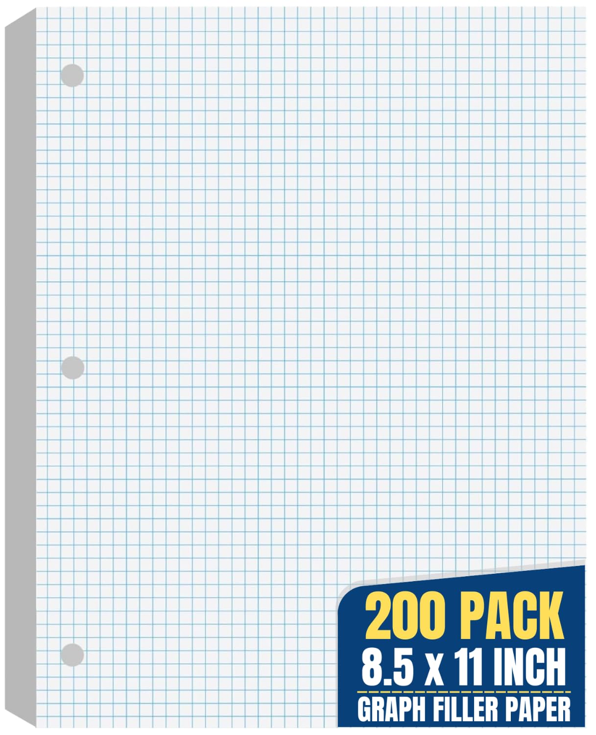 1Intheoffice Graph Paper Loose Leaf, Graph Ruled Filler Paper, 8.5 X 11, 100 Sheets, White, 2 Pack