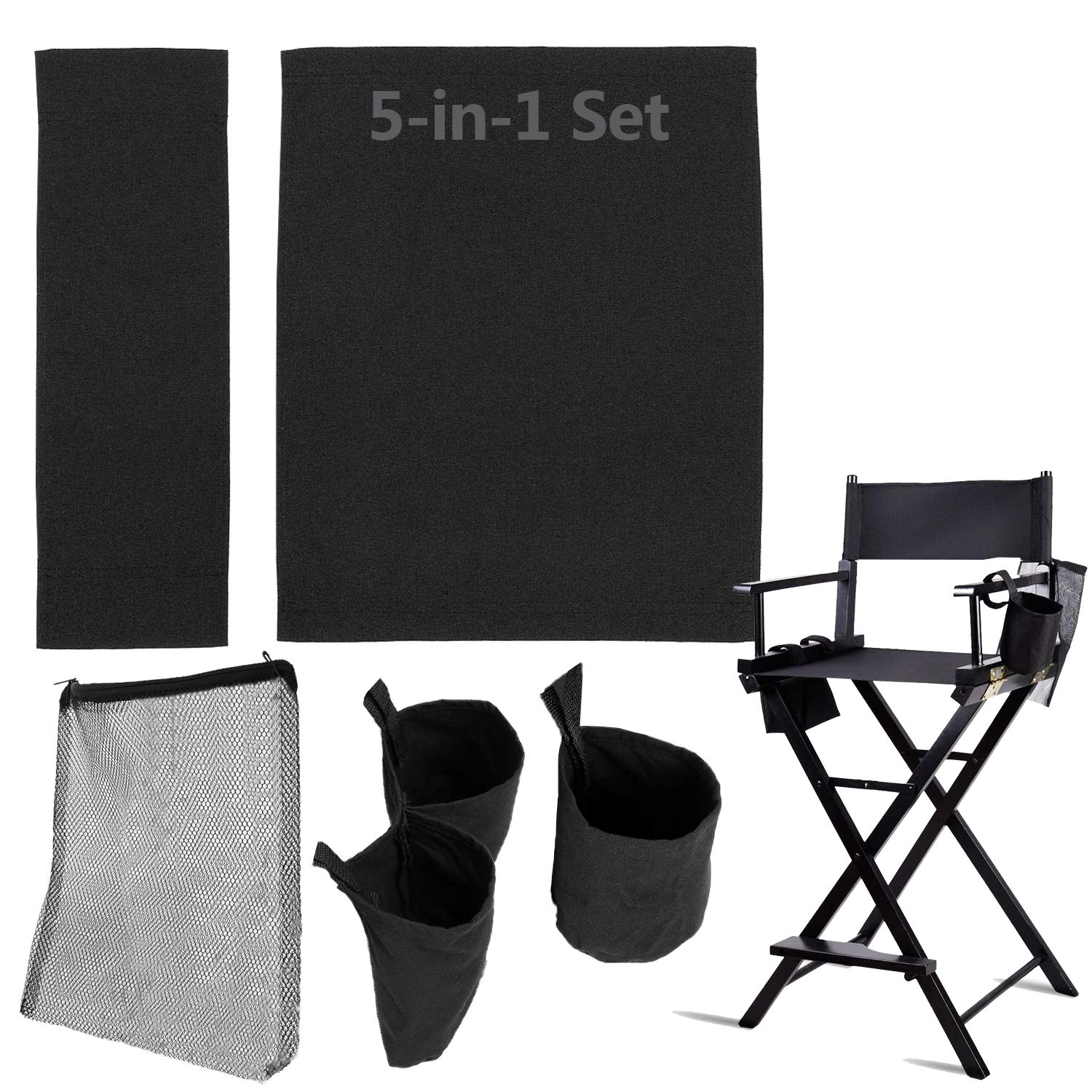 STAY GENT 5 in 1 Accessories Set for Makeup Artist Chair, (not including Chair) Black Chair Replacement Cover Canvas, 2 Portable
