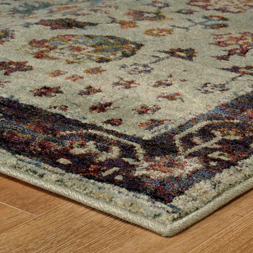 HomeRoots 509967 9 x 12 ft. Stone & Red Oriental Power Loom Stain Resistant Rectangle Area Rug