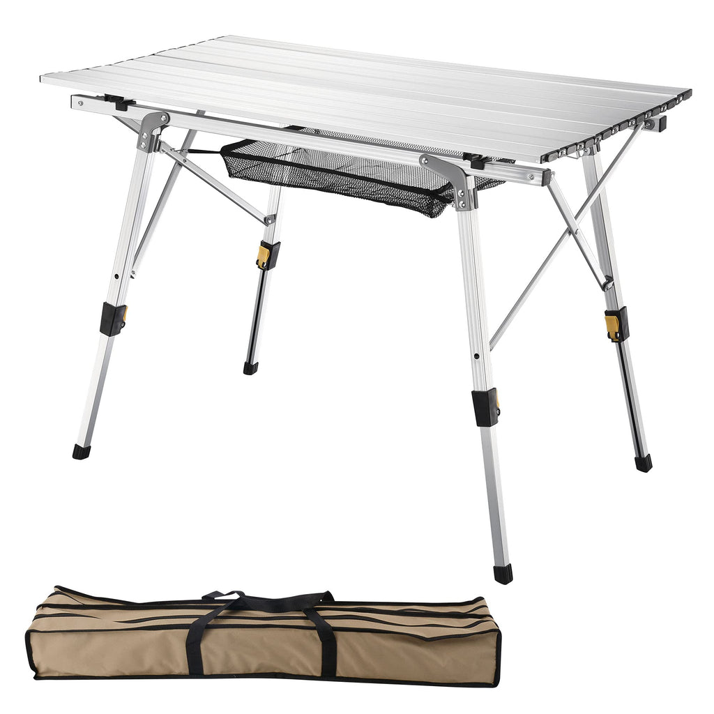 Yescom Portable Aluminum Folding Camping Table With Adjustable Leg Lightweight Roll Up Table For Outdoor Bbq Picnic Backyard Home