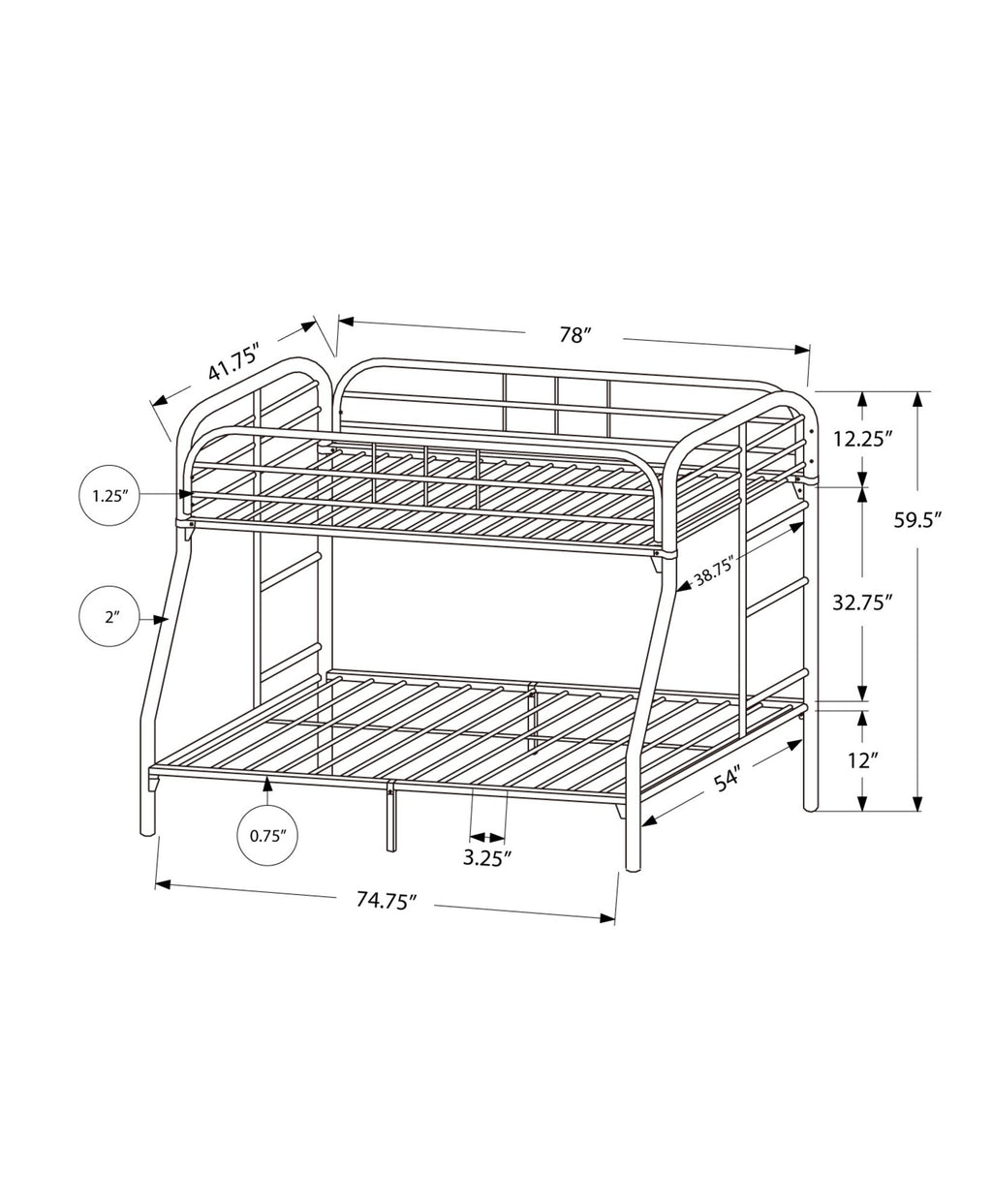 Monarch Specialties I Metal Bunk Bed, 78'