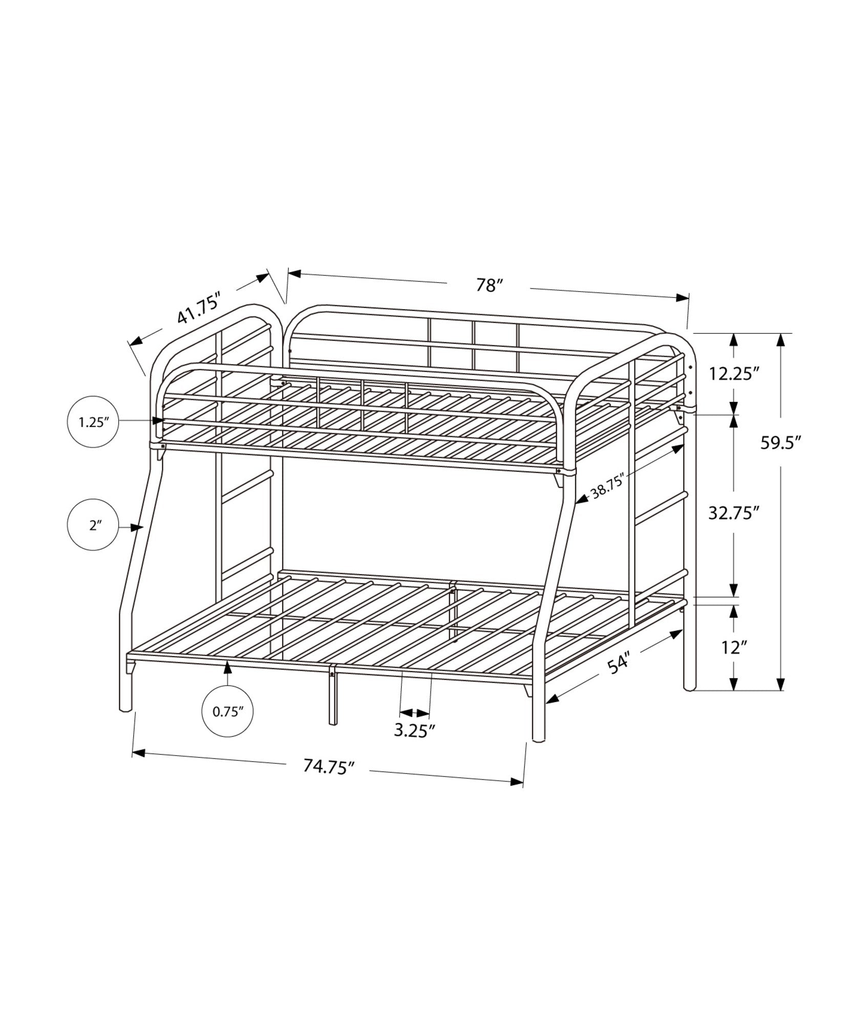 Monarch Specialties I Metal Bunk Bed, 78'