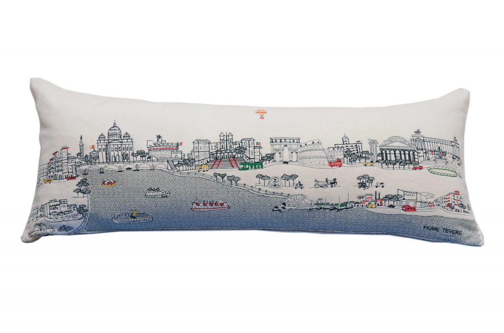 HomeRoots Cream 35' White Rome Daylight Skyline Lumbar Decorative Pillow