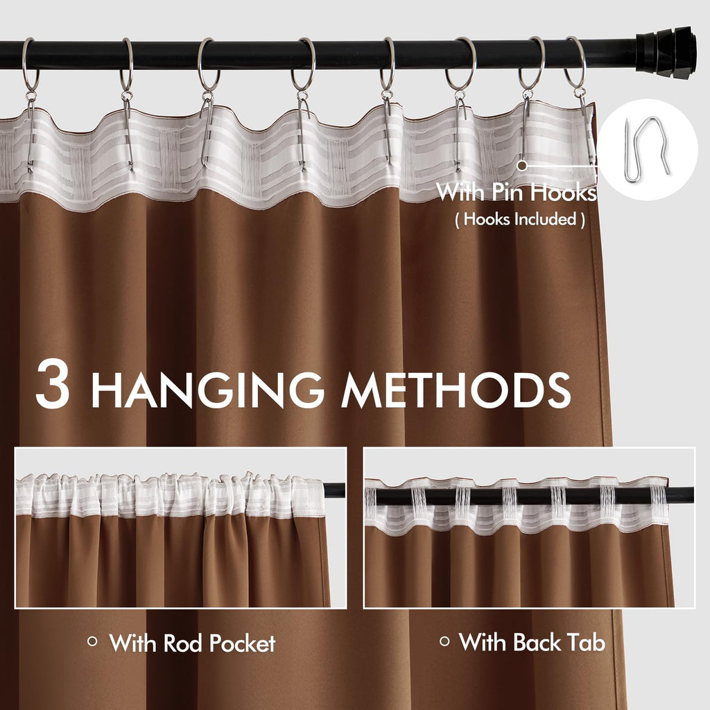 Miulee Back Tab Blackout Curtains 102 Inch Long 2 Panels Set For Living Room Bedroom, Rod Pocket/Pinch Pleated Thermal Insulated Room Darkening Light Blocking Floor To Ceiling Drapes, Cappuccino Brown