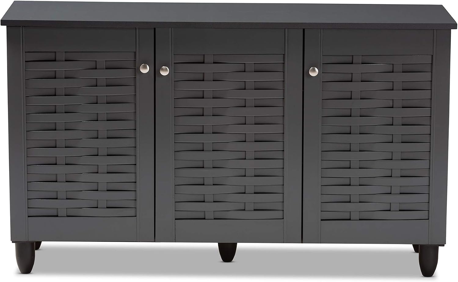 Click to see full view      5+  VIDEO Baxton Studio Wadia Modern and Contemporary Dark Gray 3-Door Wooden Entryway Shoe Storage Cabinet