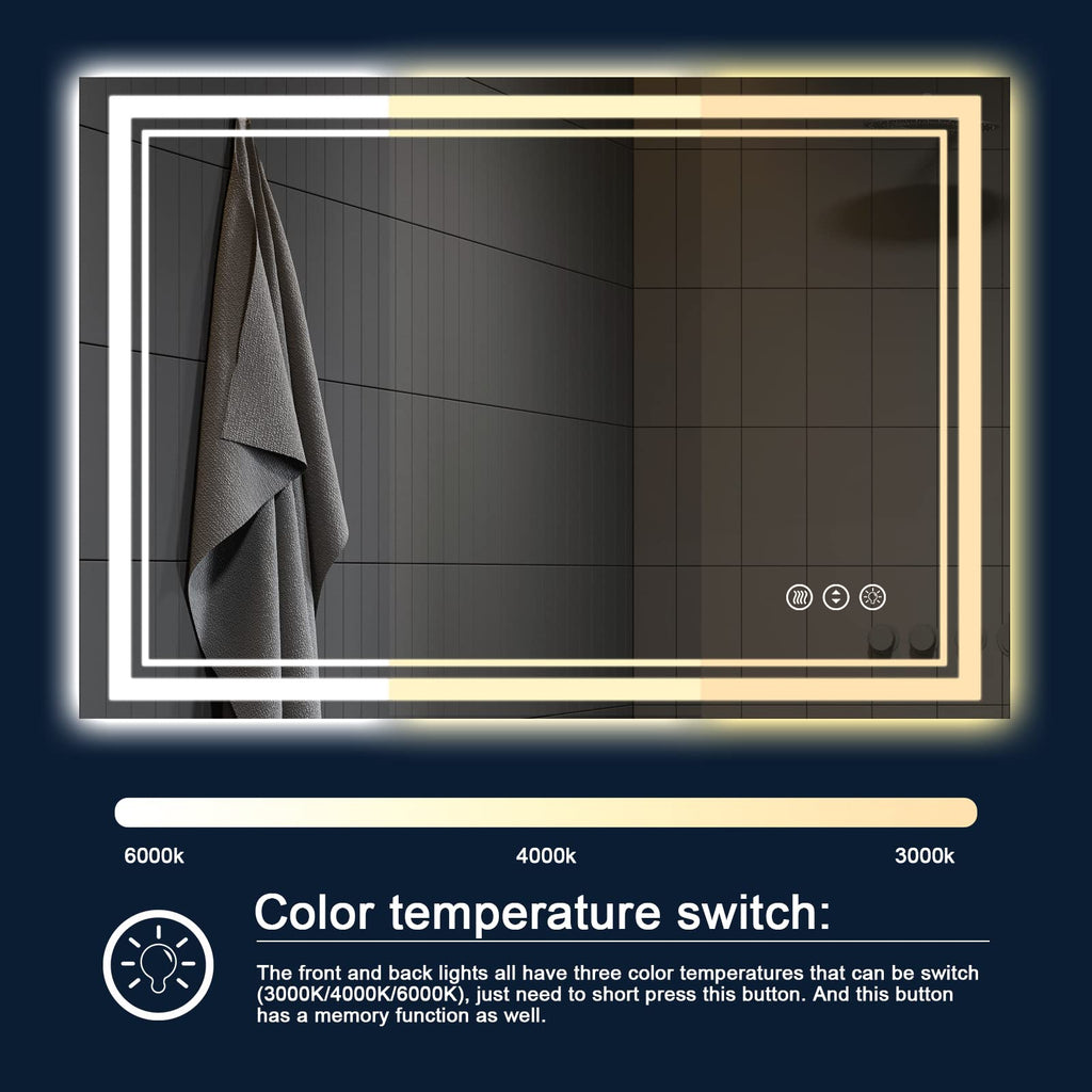 Istripmf 48 X 30 Inch Led Bathroom Mirror With Lights, Front And Backlit Anti-Fog Dimmable Memory Lighted Bathroom Vanity Mirror