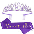 Casoty Purple 16th Birthday Sash and Tiara for Girls, Sweet 16 Party Decorations, Sweet 16 Sash and Tiara Set, 16th Birthday Dec
